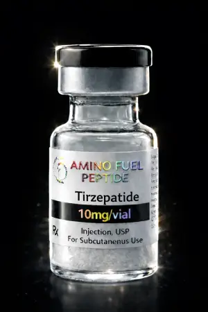 Tirzepatide 10mg research peptide vial from Amino Fuel Labs
